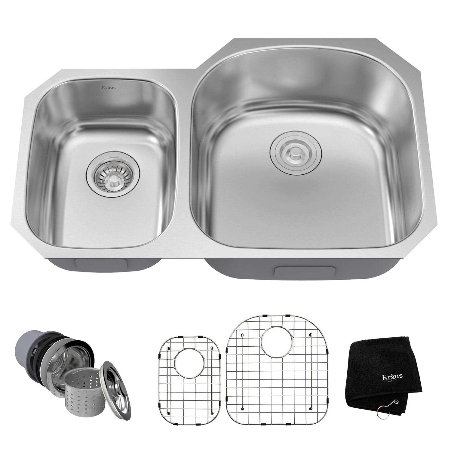 Kraus KBU24E Outlast MicroShield Scratch-Resist Stainless Steel Undermount 60/40 Double Bowl Sink - Zenithce