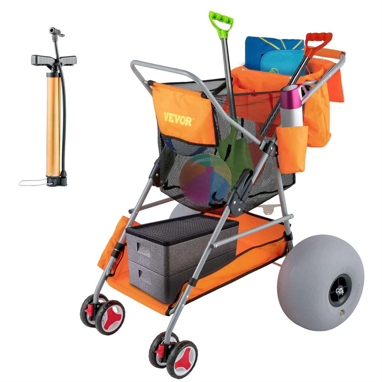 VEVOR Beach Cart for Sand 12 All-Terrain Balloon Wheels 350 lbs Beach Wonder Wheeler KZDST41X33X27DFUGV0 - Zenithce