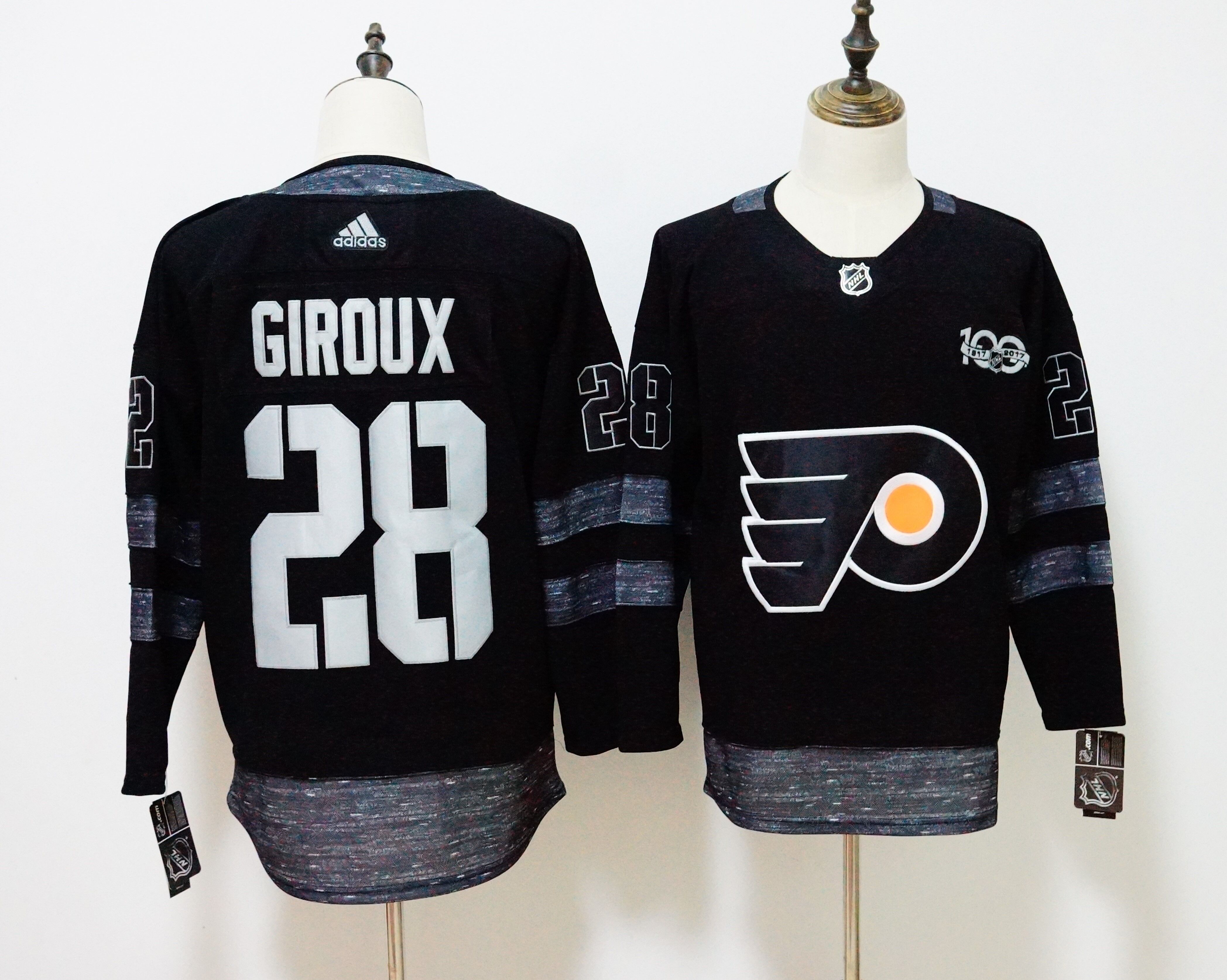 Philadelphia Flyers #28 Claude Giroux Black 1917-2017 100th Anniversary Stitched Adidas Jersey - Zenithce