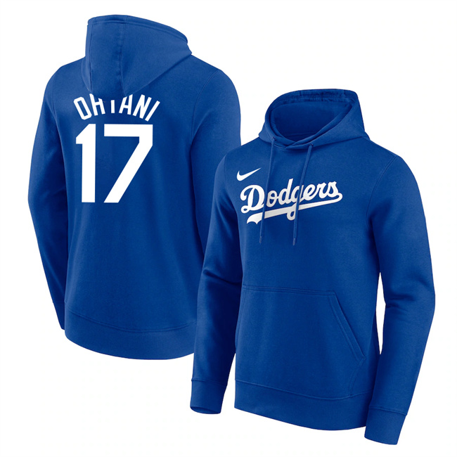 Los Angeles Dodgers #17 Shohei Ohtani Blue Name Number Pullover Hoodie - Zenithce