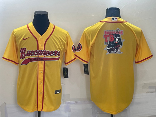 Tampa Bay Buccaneers Yellow Team Big Logo With Patch Cool Base Stitched Baseball Jersey - Zenithce