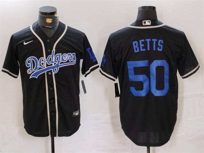 Los Angeles Dodgers #50 Mookie Betts Black Cool Base With Patch Stitched Jersey - Zenithce