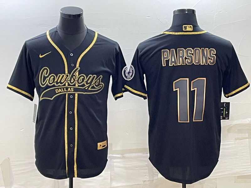 Dallas Cowboys #11 Micah Parsons Black Gold With Patch Cool Base Stitched Baseball Jersey - Zenithce