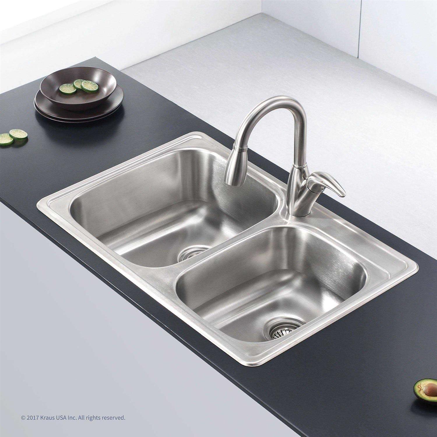 Kraus 32 Undermount 60/40 Double Bowl Stainless Steel Kitchen Sink KBU24 - Zenithce