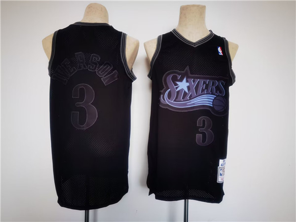 Philadelphia 76ers #3 Allen Iverson Black Throwback Jersey - Zenithce
