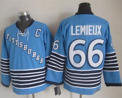 Penguins #66 Mario Lemieux Light Blue CCM Throwback Stitched Jersey - Zenithce