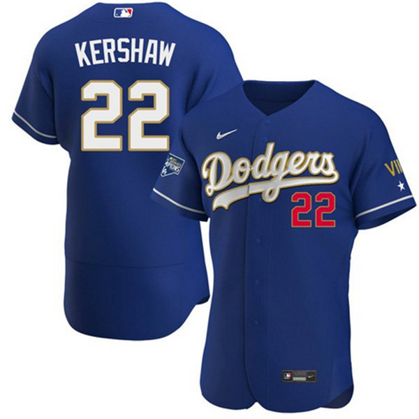 Los Angeles Dodgers #22 Clayton Kershaw Royal Blue Championship Flex Base Sttiched Jersey - Zenithce