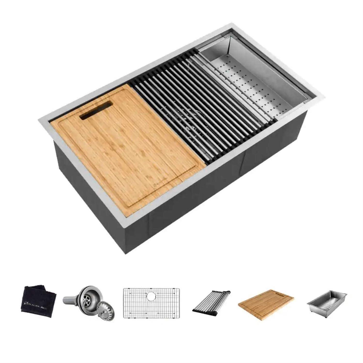 Glacier Bay All-in-One Stainless Steel 24 in Laundry Sink with Faucet and Storage Cabinet - Zenithce