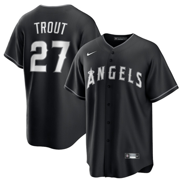 Los Angeles Angels #27 Mike Trout Black Lights Out Limited Stitched Jersey - Zenithce