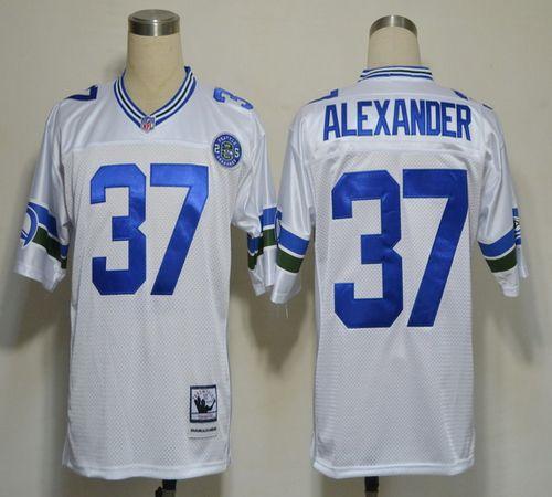 Mitchell And Ness Seahawks #37 Shaun Alexander White Stitched Throwback Jersey - Zenithce