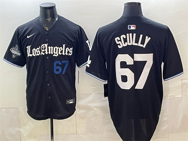 Los Angeles Dodgers #67 Vin Scully Black 2025 World Series Champions Patch 'Gothic Edition' Vapor Premier Limited Stitched Jersey - Zenithce