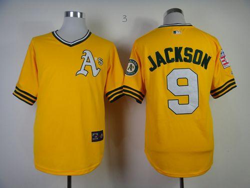 Mitchell And Ness Athletics #9 Reggie Jackson Yellow Throwback Stitched Jersey - Zenithce