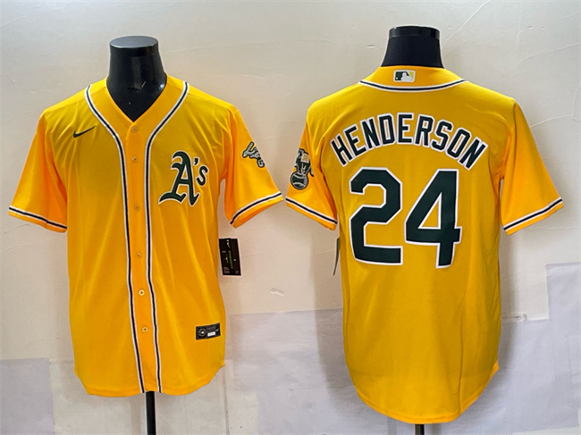 Oakland Athletics #24 Rickey Henderson Yellow With Patch Stitched Jersey - Zenithce