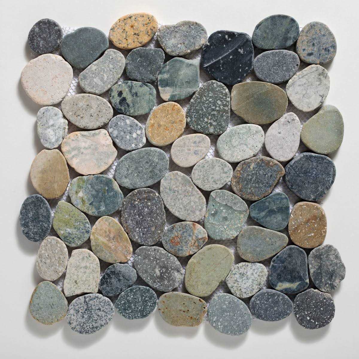 Tile Connection Pebble Marble Tile 11-1/4 in x 11-1/4 in x 9.5mm Mesh-Mounted Mosaic Tile - Zenithce