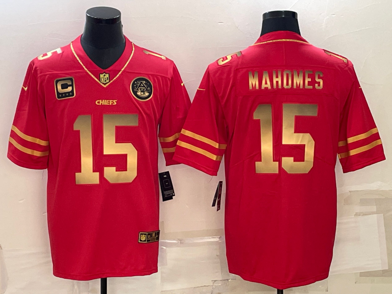 Kansas City Chiefs #15 Patrick Mahomes Red Gold 4-Star C Patch Vapor Untouchable Limited Stitched Jersey - Zenithce