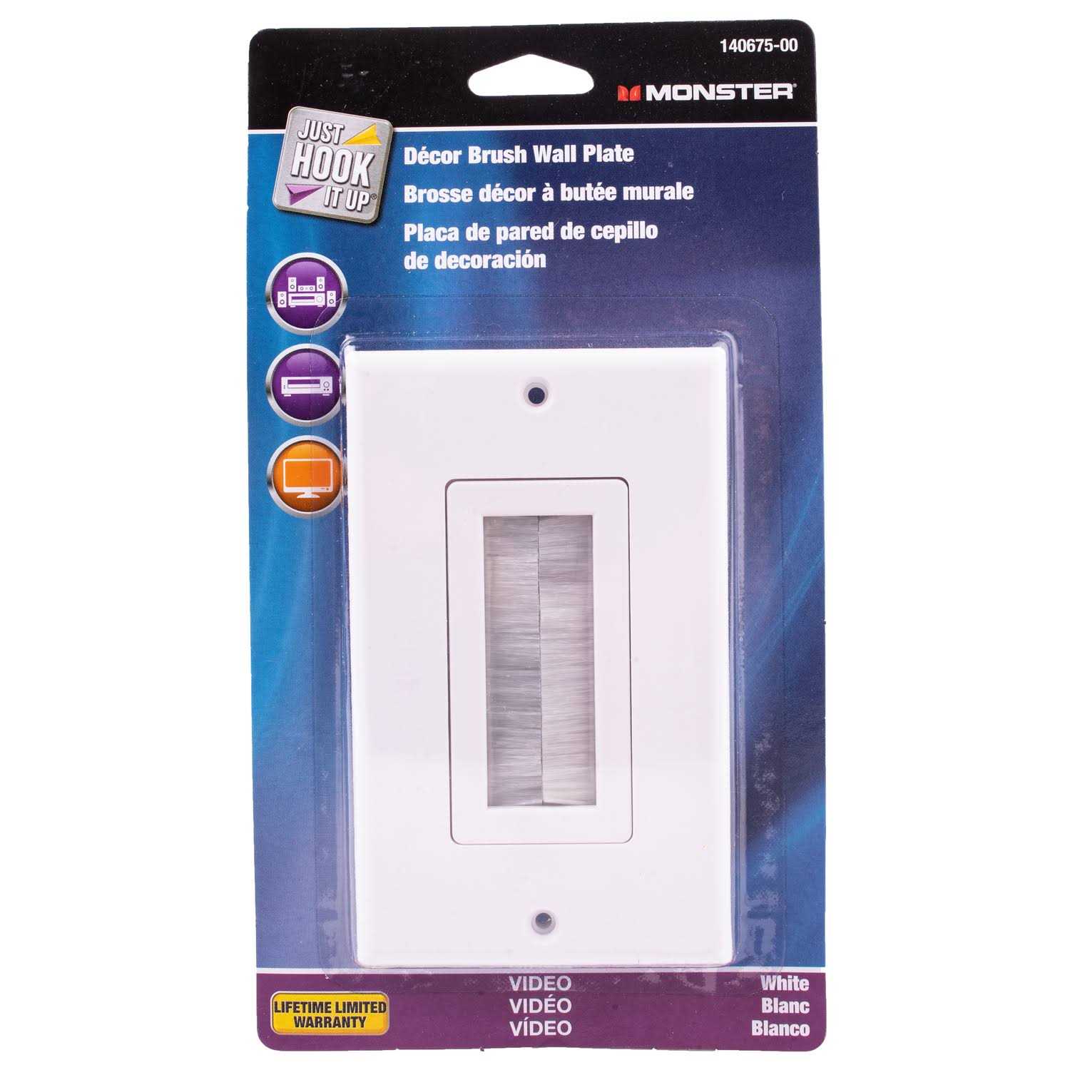 Monster Brush Wall Plate Just Hook It Up White 1 gang Plastic Home Theater - Zenithce