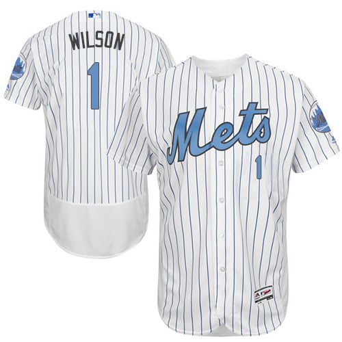Mets #1 Mookie Wilson White(Blue Strip) Flexbase Authentic Collection 2016 Father's Day Stitched Jersey - Zenithce