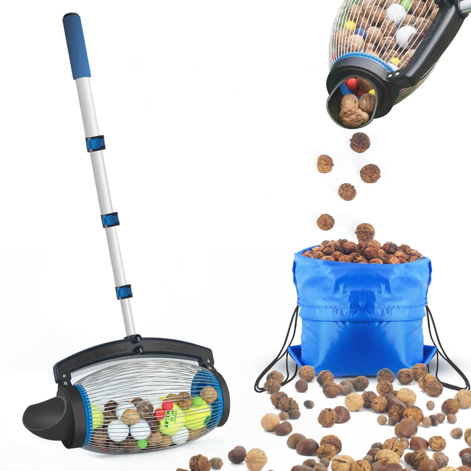 Zozen Nut Gatherer Fruit Collector Ball Picker Side Opening Dump Apply to Bigger Nuts - Zenithce