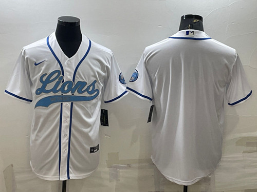 Detroit Lions Blank White With Patch Cool Base Stitched Baseball Jersey - Zenithce