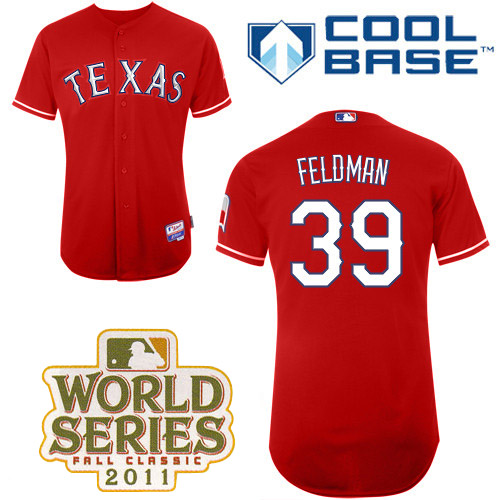 Rangers #39 Scott Feldman Red Cool Base 2011 World Series Patch Stitched Jersey - Zenithce