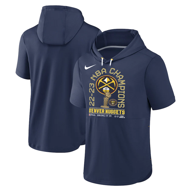 Denver Nuggets Navy 2022-23 Champions Performance Short Sleeve Pullover Hoodie - Zenithce