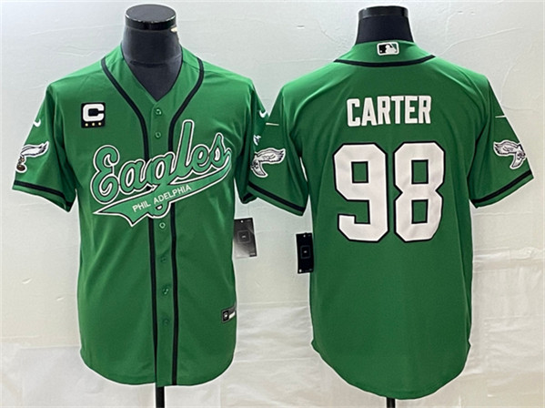 Philadelphia Eagles #98 Jalen Carter Green With C Patch Cool Base Stitched Jersey - Zenithce