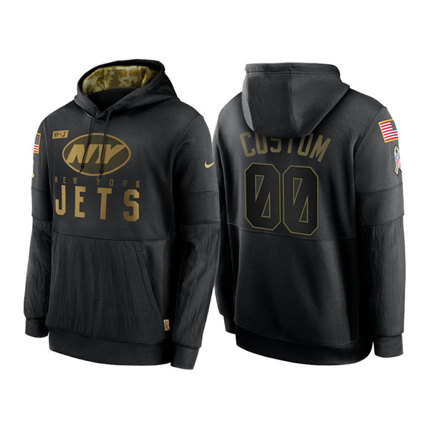 New York Jets Customized 2020 Black Salute To Service Sideline Performance Pullover NFL Hoodie - Zenithce