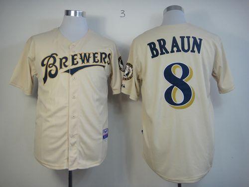 Brewers #8 Ryan Braun Cream YOUniform Cool Base Stitched Jersey - Zenithce