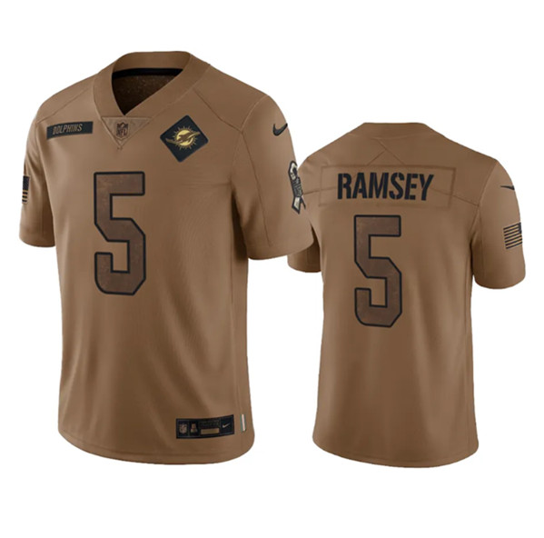 Miami Dolphins #5 Jalen Ramsey 2023 Brown Salute To Service Limited Stitched Jersey - Zenithce