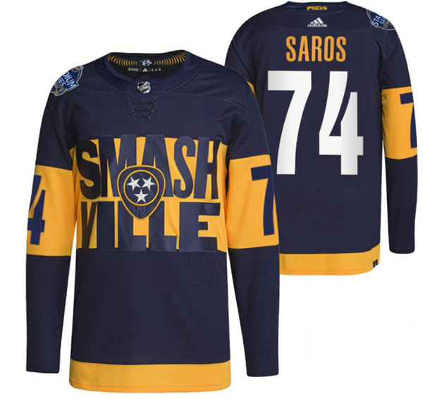 Nashville Predators #74 Juuse Saros 2022 Navy Stadium Series Breakaway Player Stitched Jersey - Zenithce