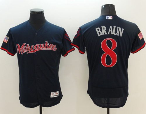 Brewers #8 Ryan Braun Navy Blue Fashion Stars Stripes Flexbase Authentic Stitched Jersey - Zenithce