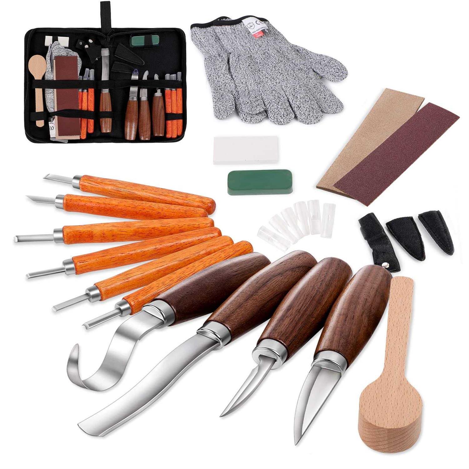 Wood Carving Knife Set 20 Pcs Hand Carving Tool Set for Diy Sculpture Carpenter Experts & Beginners - Zenithce