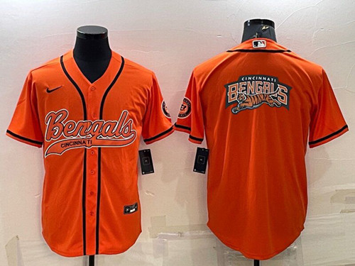 Cincinnati Bengals Orange Team Big Logo With Patch Cool Base Stitched Baseball Jersey - Zenithce
