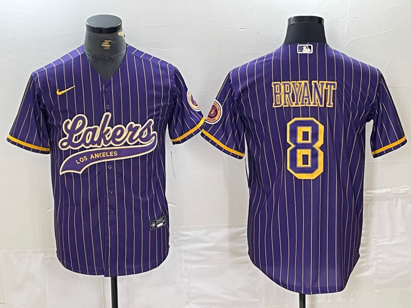 Los Angeles Lakers #8 Kobe Bryant Purple Pinstripe Cool Base Stitched Baseball Jersey - Zenithce