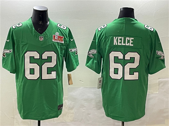 Philadelphia Eagles #62 Jason Kelce Green 2025 Super Bowl LIX Patch F.U.S.E. Throwback Vapor Untouchable Limited Stitched Jersey - Zenithce