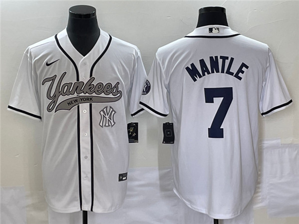 New York Yankees #7 Mickey Mantle White With Patch Cool Base Stitched Jersey - Zenithce