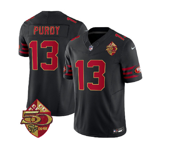 San Francisco 49ers #13 Brock Purdy Black 2023 F.U.S.E. 50th Patch Throwback Stitched Jersey - Zenithce