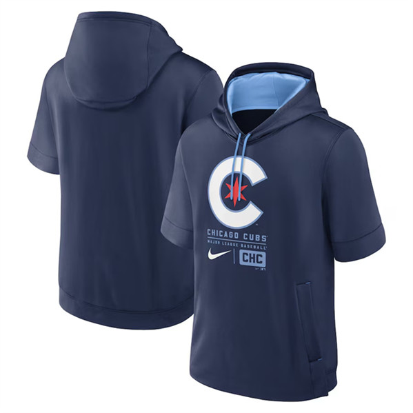 Chicago Cubs Navy City Connect Short Sleeve Pullover Hoodie - Zenithce