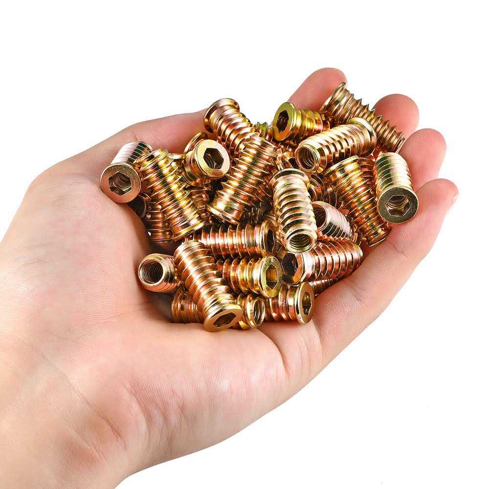 Pgmj 80 Pieces M6 Wood Inserts Bolt Furniture Screw in Nut Threaded Fastener Connector Hex Socket Drive for Wood Furniture Assortment - Zenithce