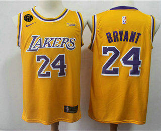Los Angeles Lakers #24 Kobe Bryant Yellow With KB Patch 2018-2019 Wish Swingman Stitched Jersey - Zenithce