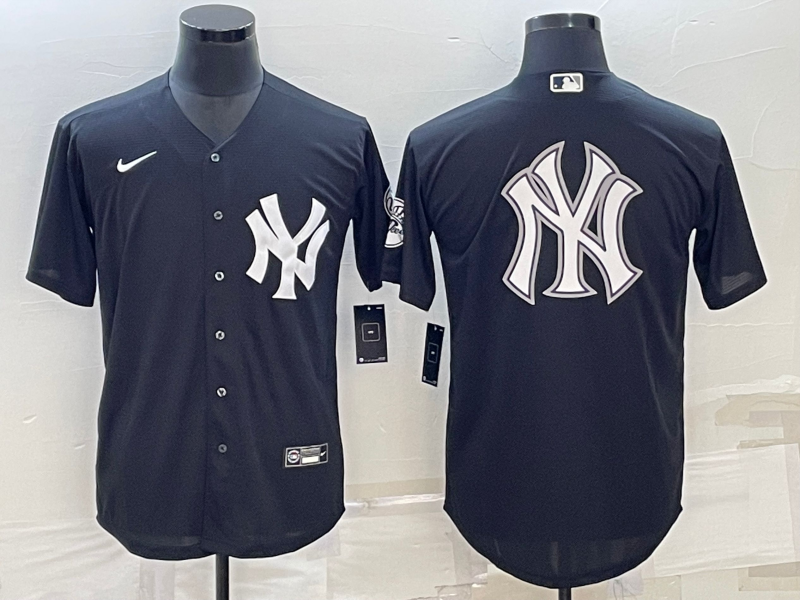New York Yankees Black Team Big Logo Cool Base Stitched Jersey - Zenithce