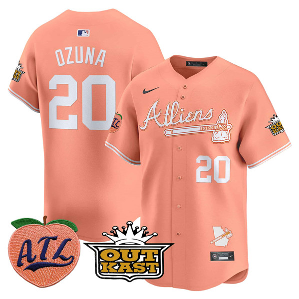 Atlanta Braves #20 Marcell Ozuna Peach 2024 Atliens Peach With Outkast Patch Vapor Limited Stitched Jersey - Zenithce