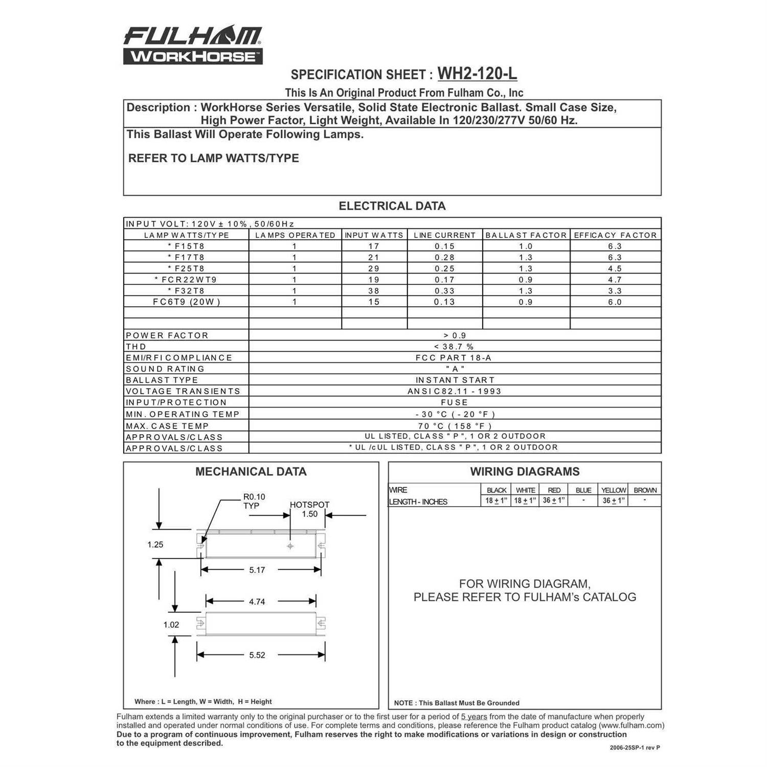 Fulham WH1-120-L Ballast - Zenithce