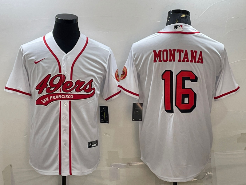 San Francisco 49ers #16 Joe Montana New White With Patch Cool Base Stitched Baseball Jersey - Zenithce