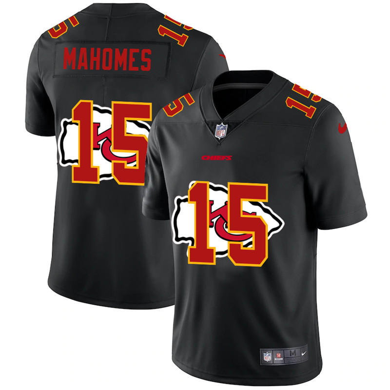 Kansas City Chiefs #15 Patrick Mahomes Black Shadow Logo Limited Stitched Jersey - Zenithce