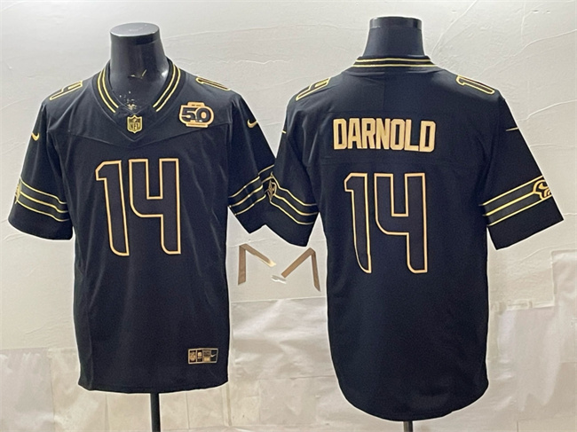 Seattle Seahawks #14 Sam Darnold Black Gold 2025 F.U.S.E. 50th Season Patch Vapor Limited Stitched Jersey - Zenithce