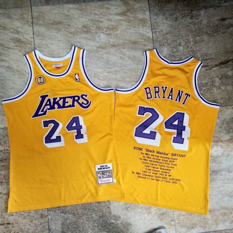 Los Angeles Lakers #24 Kobe Bryant 2007-08 Yellow honors Edition Hardwood Classics Soul AU Throwback Jersey - Zenithce