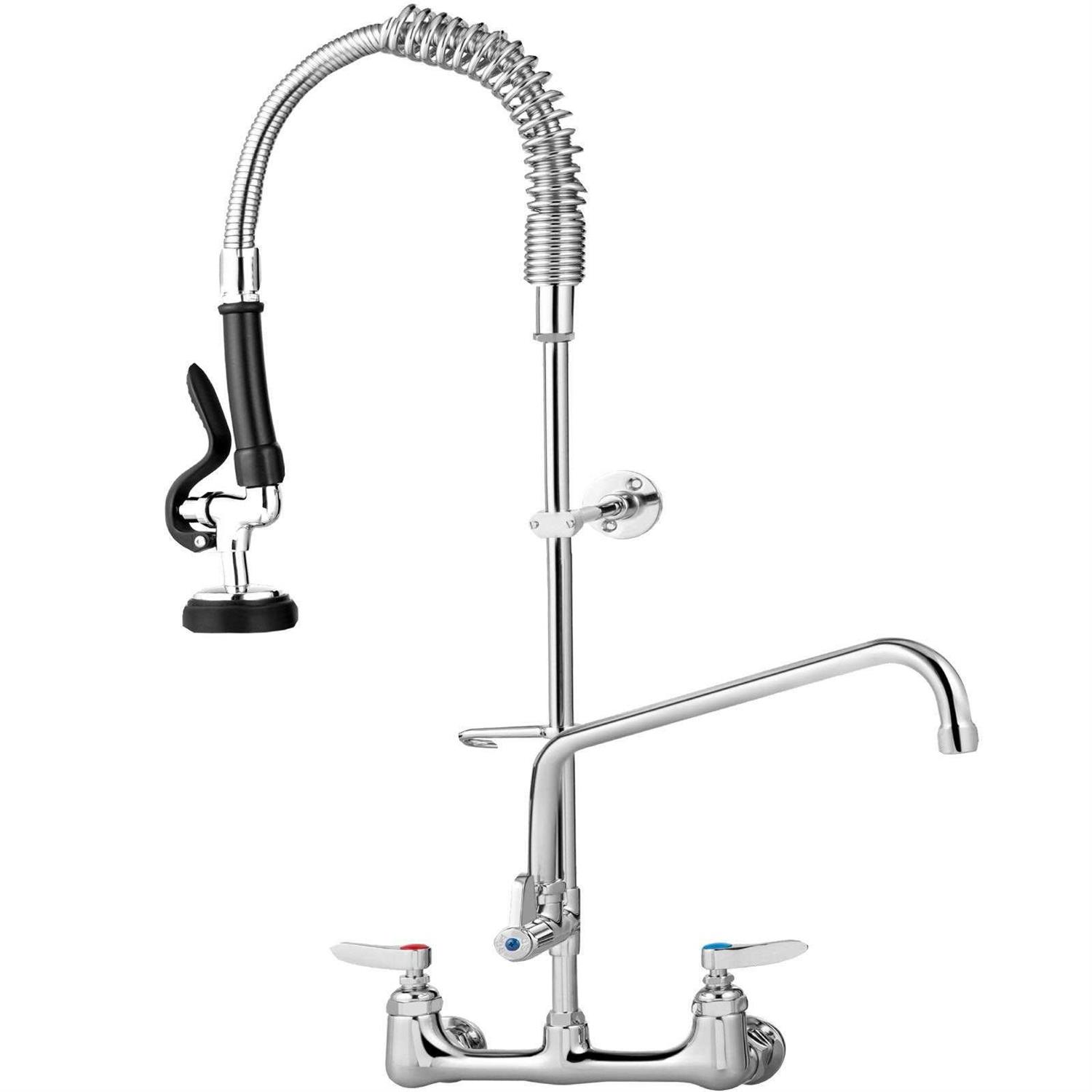VEVOR Commercial Faucet Pre-Rinse with Sprayer 8 Adjustable Center Wall Mount Kitchen Faucet with 12 Swivel Spout QSYCKJJH83612AE8KV0 - Zenithce