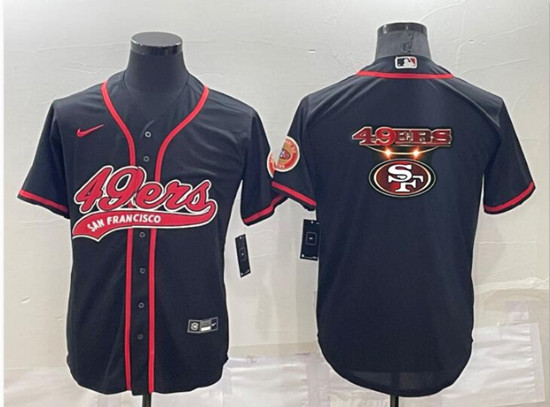 San Francisco 49ers Black Team Big Logo With Patch Cool Base Stitched Baseball Jersey - Zenithce