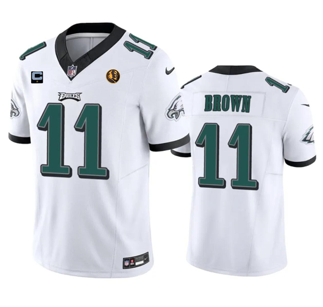 Philadelphia Eagles #11 A. J. Brown White 2023 F.U.S.E. With 1-Star C Patch And John Madden Patch Vapor Limited Stitched Jersey - Zenithce